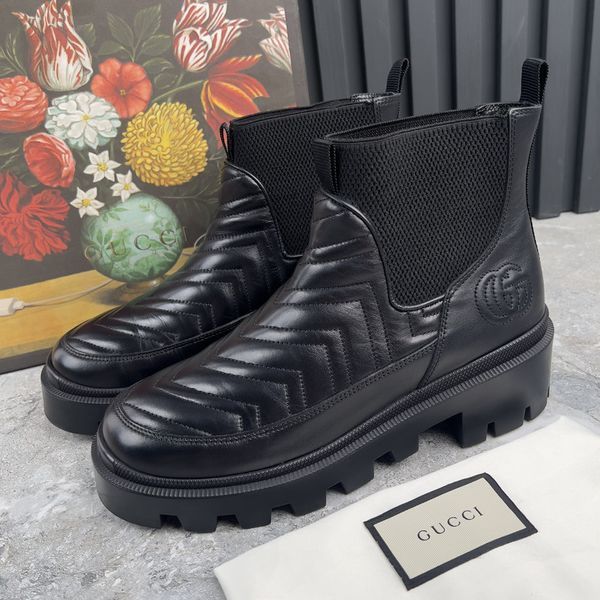 Nappa Matelasse Frances GG Chelsea Ankle Boots Black Leather