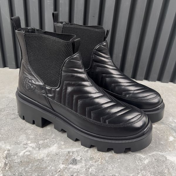 Nappa Matelasse Frances GG Chelsea Ankle Boots Black Leather
