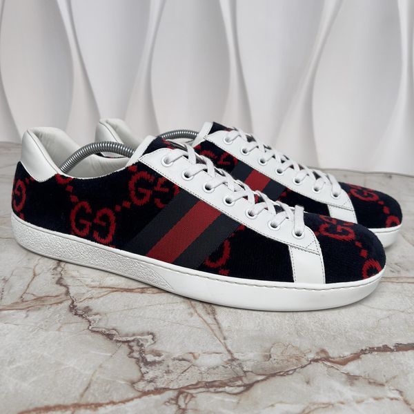 Ace GG Monogram Sneakers Terry Cloth Blue Velour