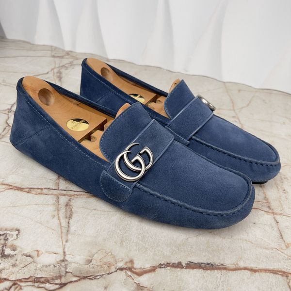 Marmont Double G Collapsible Heels Moccasins Blue Suede