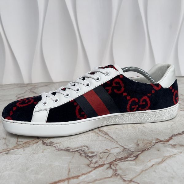 Ace GG Monogram Sneakers Terry Cloth Blue Velour