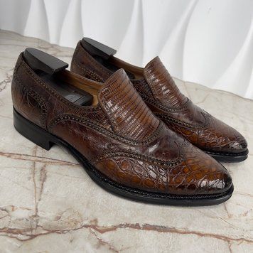Made to order Dress Loafers Brown Patina Crocodile Lizard Ostrich Leather