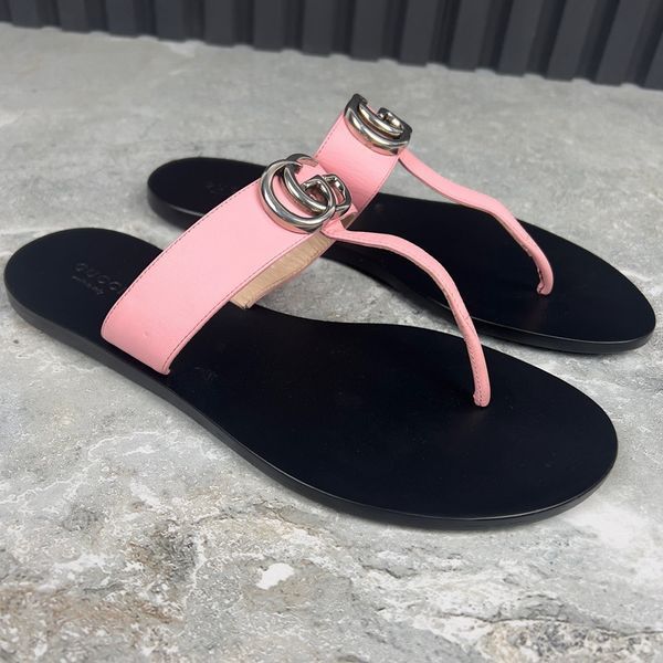Thong GG Buckle Marmont Sandals Pink Leather