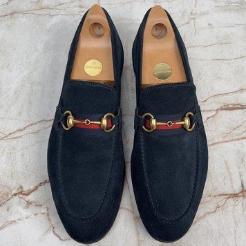 Jordaan Web Horsebit Loafers Navy Blue Suede