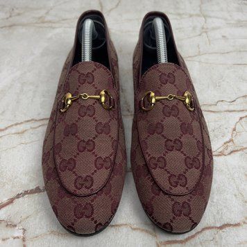 Jordaan Horsebit GG Monogram Loafers Burgundy Canvas