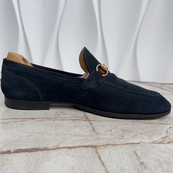 Jordaan Web Horsebit Loafers Navy Blue Suede