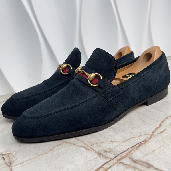 Jordaan Web Horsebit Loafers Navy Blue Suede