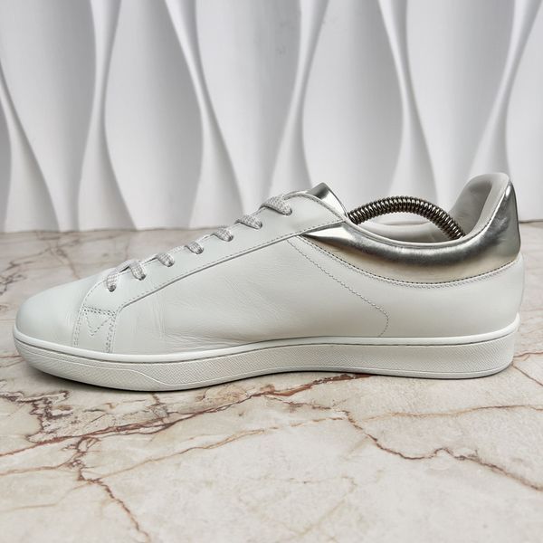 Luxembourg Sneakers Monogram Print Logo Silver Trim White Leather