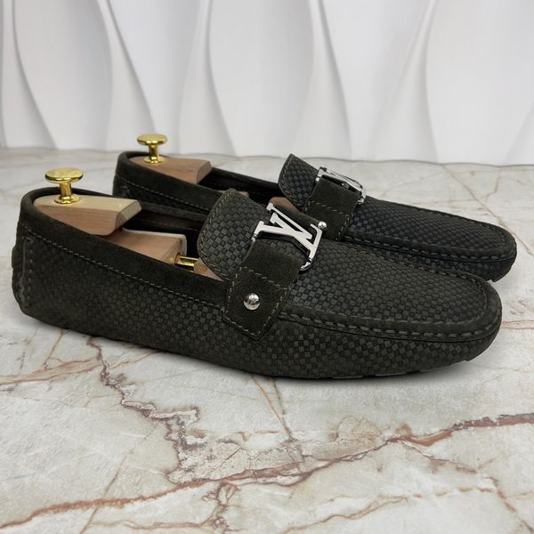 Monte Carlo Damier Driving Moccasin Green Suede