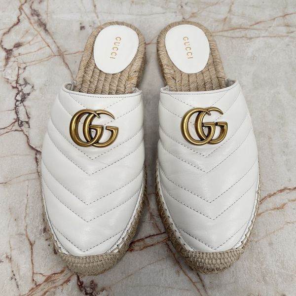 Marmont Doudle G Matelasse Mule Espadrille White Leather