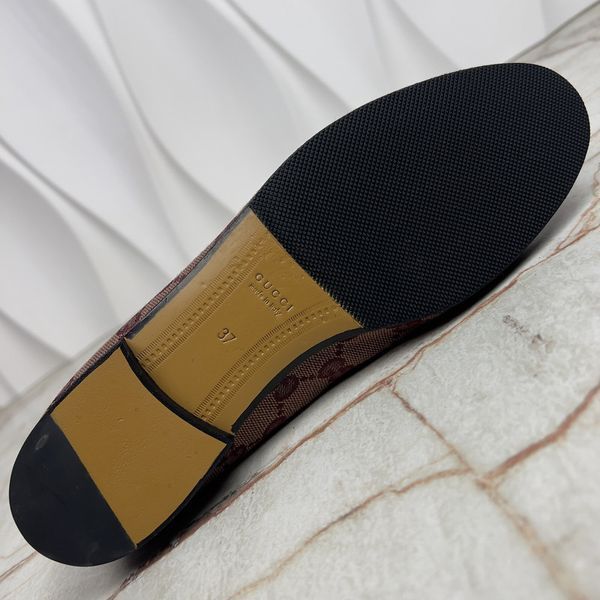 Jordaan Horsebit GG Monogram Loafers Burgundy Canvas