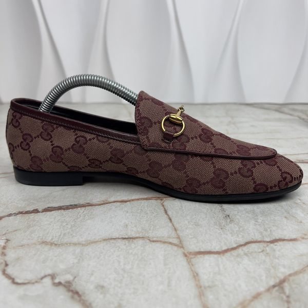 Jordaan Horsebit GG Monogram Loafers Burgundy Canvas