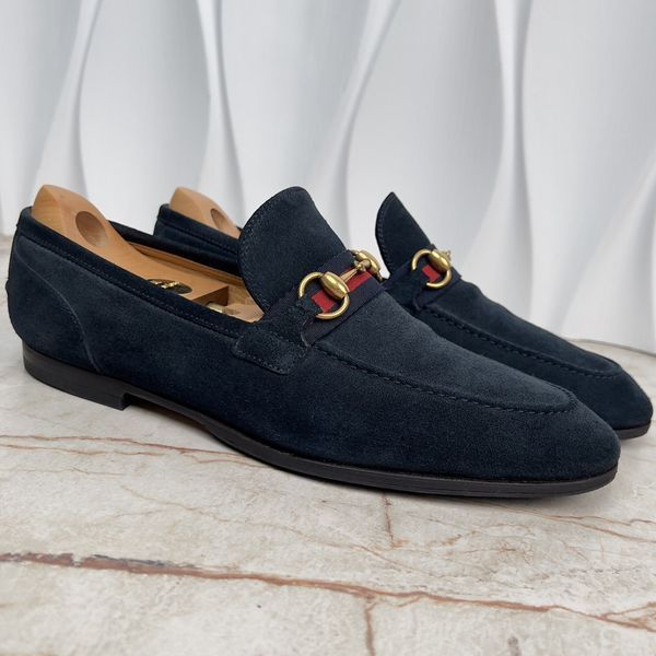 Jordaan Web Horsebit Loafers Navy Blue Suede