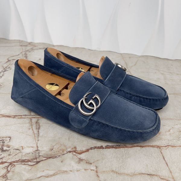 Marmont Double G Collapsible Heels Moccasins Blue Suede