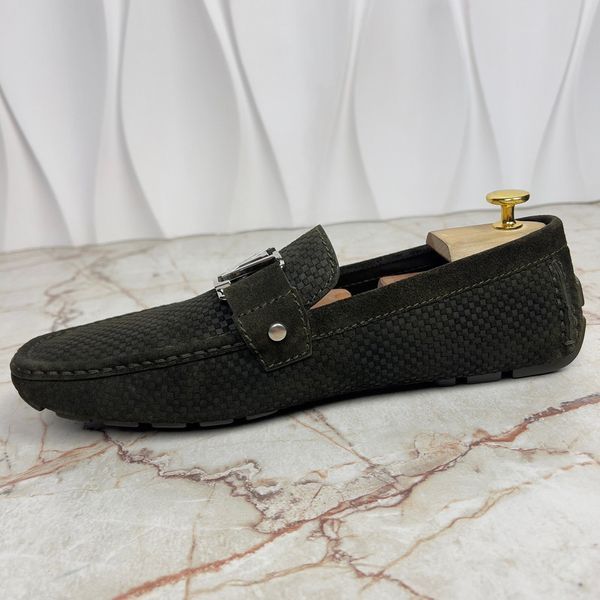 Monte Carlo Damier Driving Moccasin Green Suede