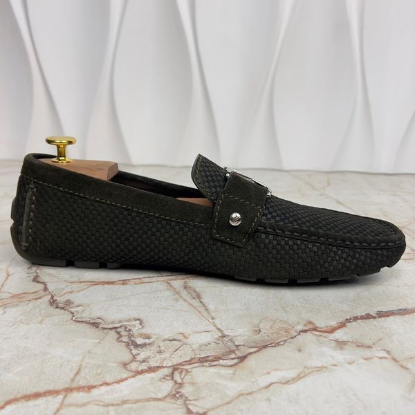 Monte Carlo Damier Driving Moccasin Green Suede