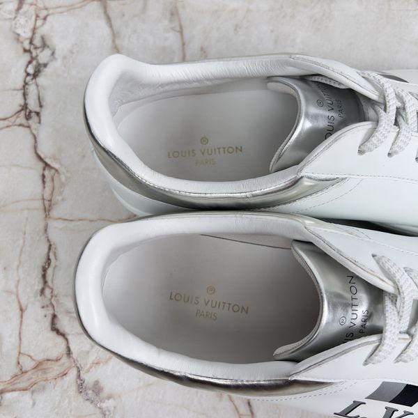 Luxembourg Sneakers Monogram Print Logo Silver Trim White Leather