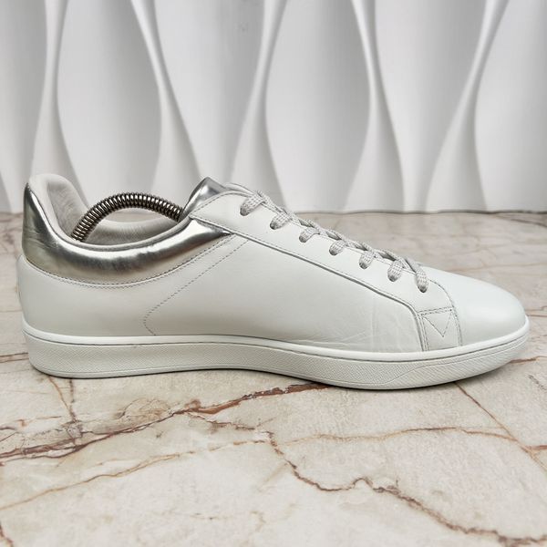 Luxembourg Sneakers Monogram Print Logo Silver Trim White Leather