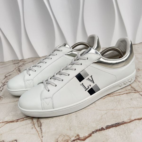 Luxembourg Sneakers Monogram Print Logo Silver Trim White Leather