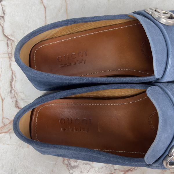 Marmont Double G Collapsible Heels Moccasins Blue Suede