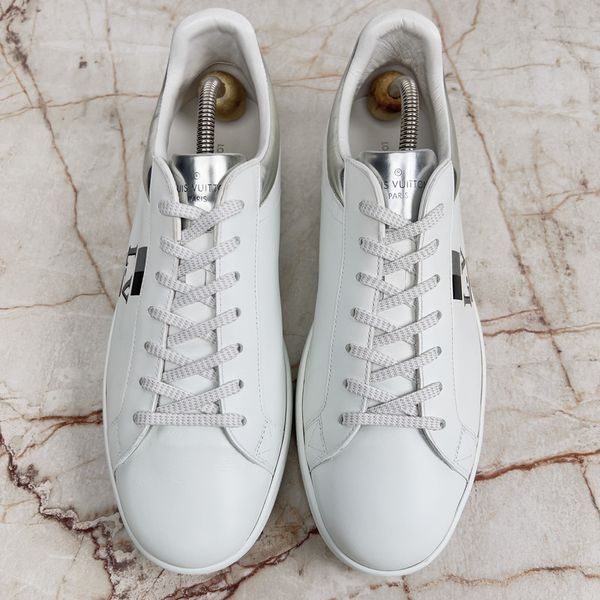 Luxembourg Sneakers Monogram Print Logo Silver Trim White Leather