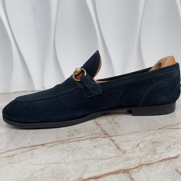 Jordaan Web Horsebit Loafers Navy Blue Suede