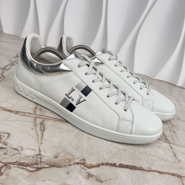 Luxembourg Sneakers Monogram Print Logo Silver Trim White Leather
