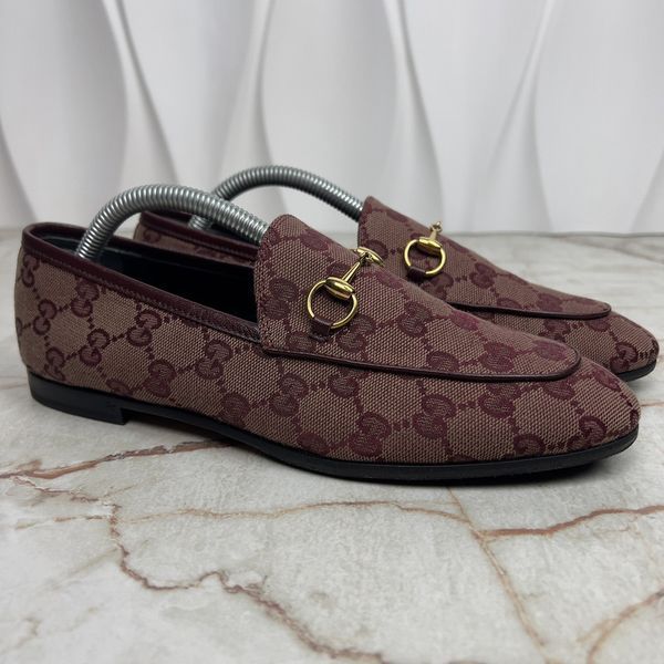 Jordaan Horsebit GG Monogram Loafers Burgundy Canvas