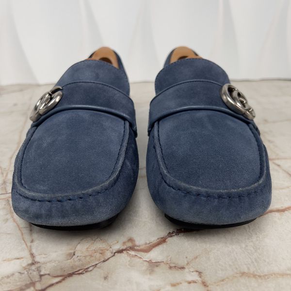 Marmont Double G Collapsible Heels Moccasins Blue Suede