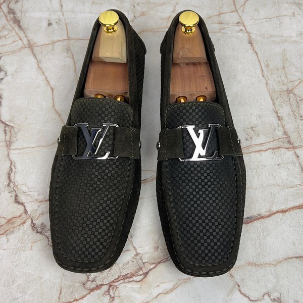 Monte Carlo Damier Driving Moccasin Green Suede