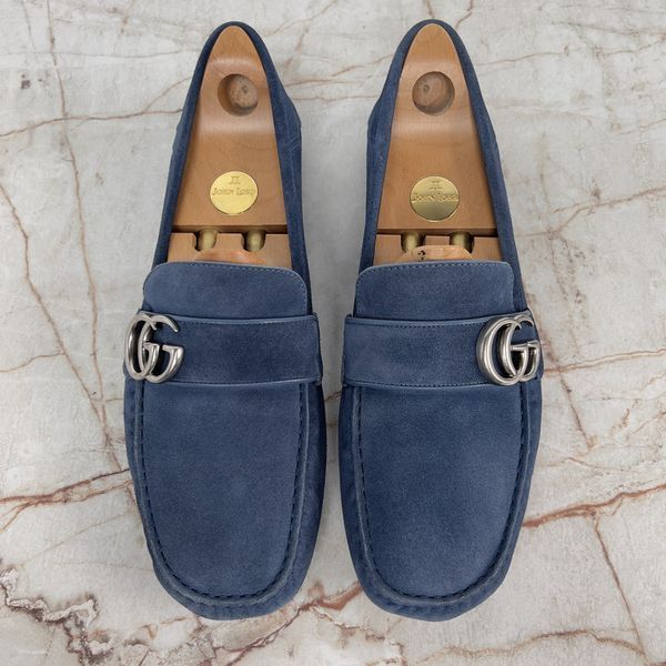 Marmont Double G Collapsible Heels Moccasins Blue Suede