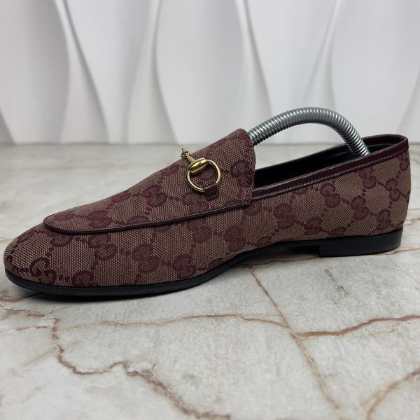 Jordaan Horsebit GG Monogram Loafers Burgundy Canvas