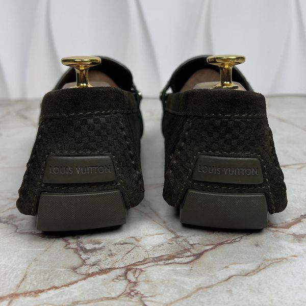 Monte Carlo Damier Driving Moccasin Green Suede