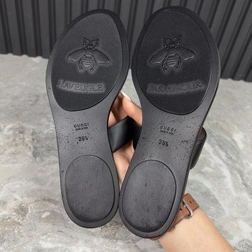 GG Buckle Sandals Black Leather
