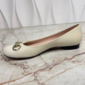 Horsebit Ballet Flats Beige Leather