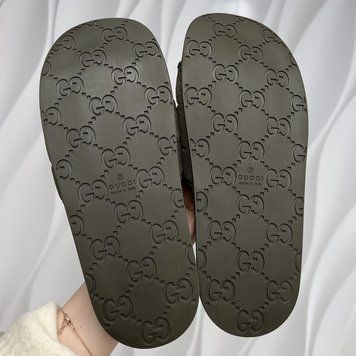 Slides Dark Green GG Monogram Quilted Canvas Leather