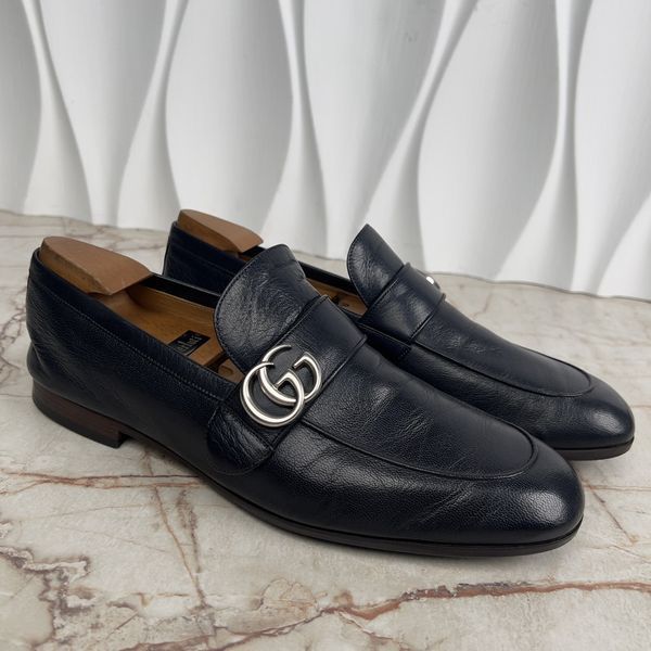 Donnie Logo Loafers Navy Blue Leather