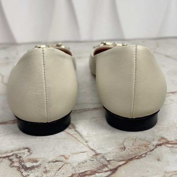 Horsebit Ballet Flats Beige Leather