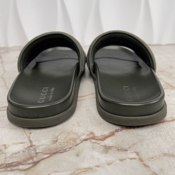 Slides Dark Green GG Monogram Quilted Canvas Leather