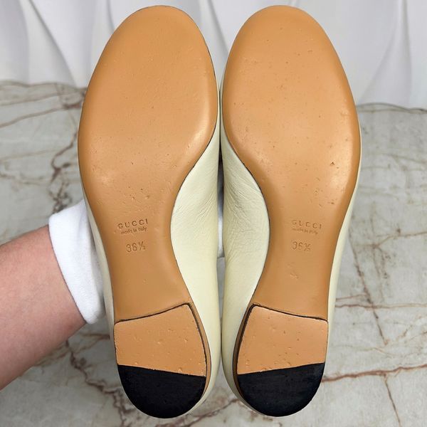 Horsebit Ballet Flats Beige Leather