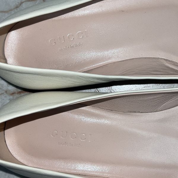 Horsebit Ballet Flats Beige Leather