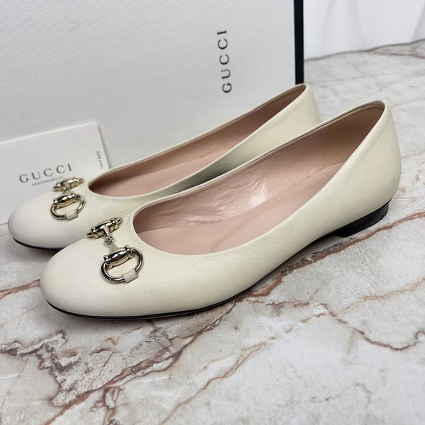Horsebit Ballet Flats Beige Leather