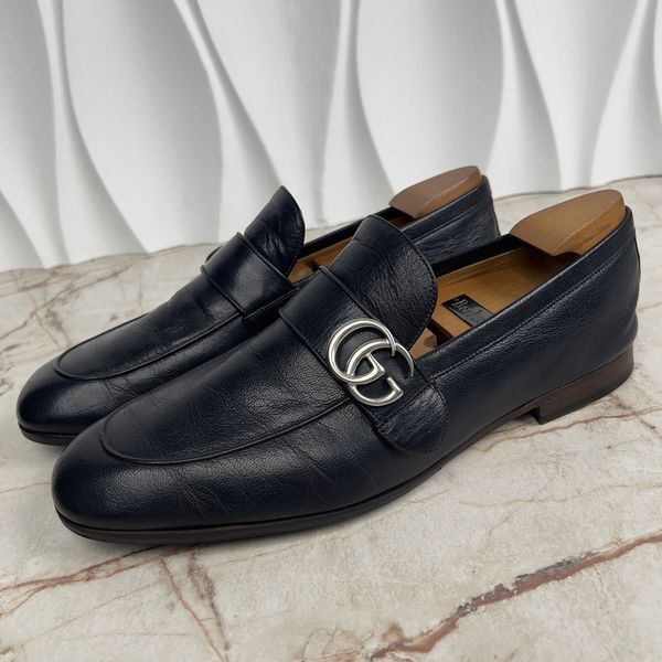 Donnie Logo Loafers Navy Blue Leather