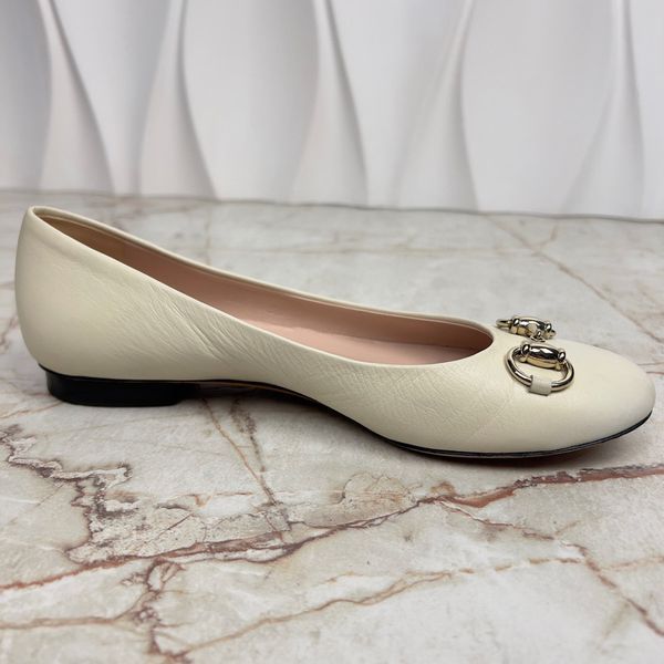 Horsebit Ballet Flats Beige Leather