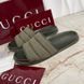 Slides Dark Green GG Monogram Quilted Canvas Leather