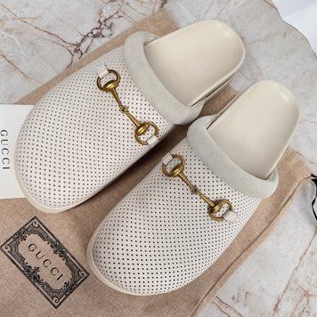 Jakarta Horsebit Clogs Perforated White Leather