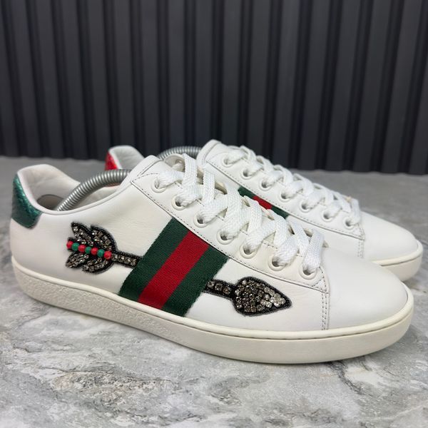Ace Web Rhinestones Arrow Sneakers White Leather