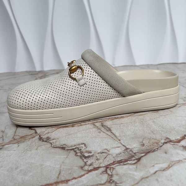 Jakarta Horsebit Clogs Perforated White Leather