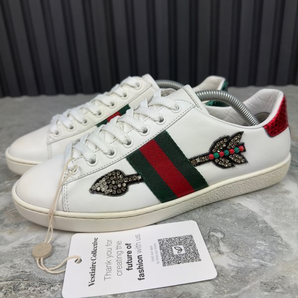 Ace Web Rhinestones Arrow Sneakers White Leather
