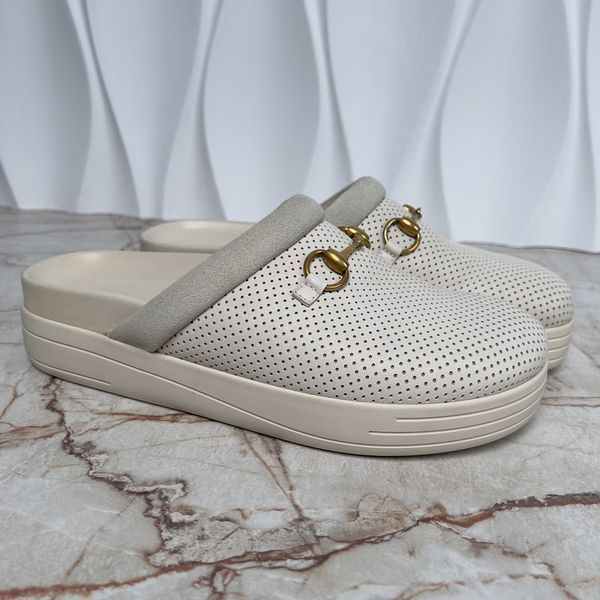 Jakarta Horsebit Clogs Perforated White Leather